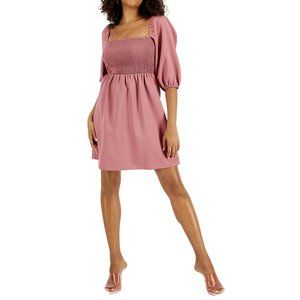 Bar III Womens Smocked 3/4 Puff Sleeves Off-The-Shoulder Mini Dress XL A-Line